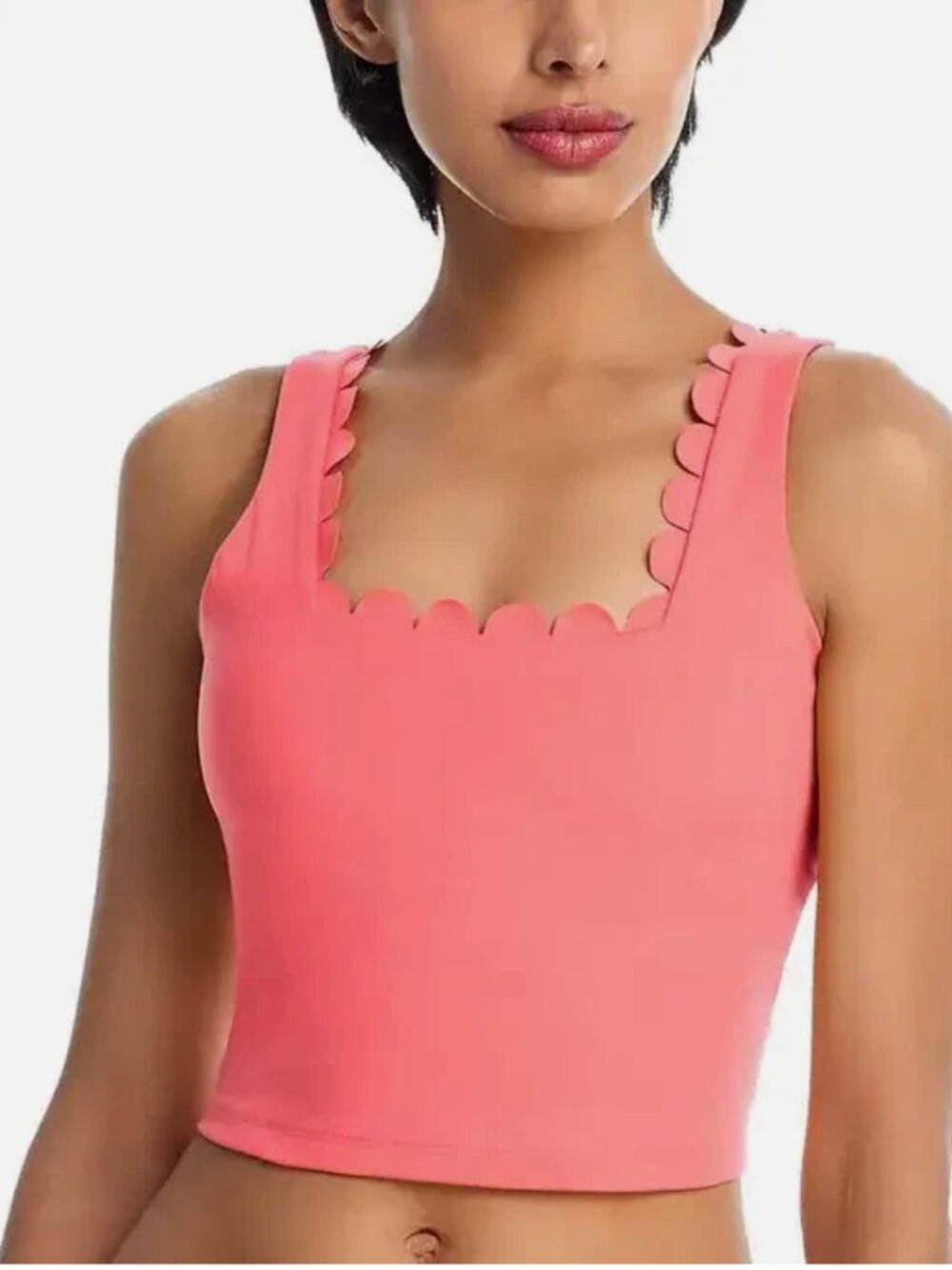 AQUA- Scallop Edge Square Neck Tank Top - MSRP $58